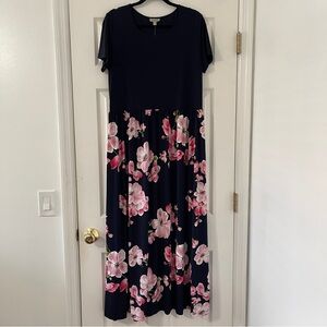 Women’s Navy and Pink Maxi Floral Dress | Size XL